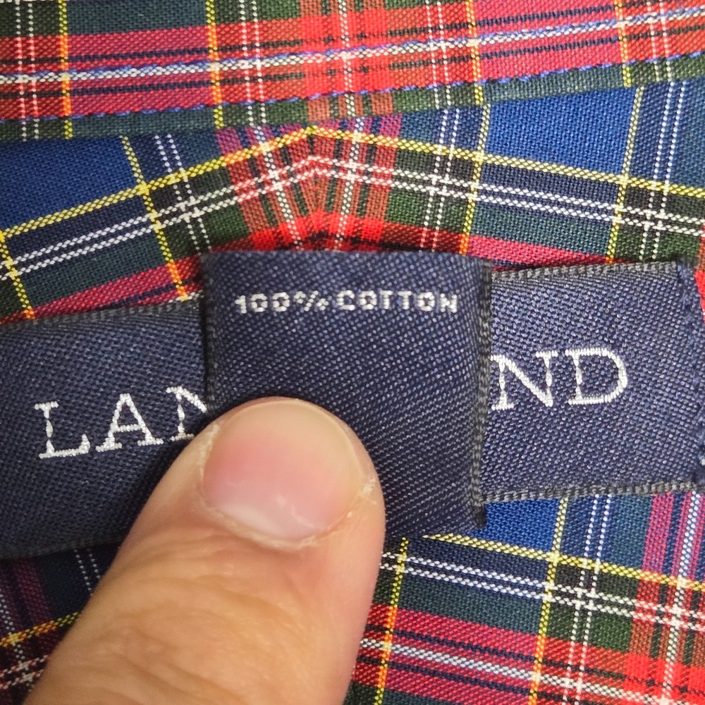 Lands End Mens Shirt Large 16 Blue Red Plaid Non Iron Long Sleeve Button‎ Up - Picture 4 of 9